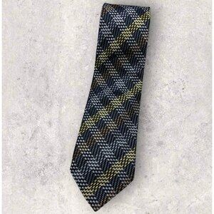 ALTEA Silk Tie ITALY Gray Brown Gold Tartan W:3.5" EUC